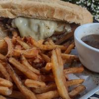 Roast Beef French Dip · half a pound of roasted beef served with grilled onions, melted swiss cheese with au jus and...