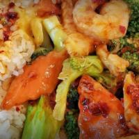 Shrimp With Broccoli · Served with pork fried rice and egg roll.