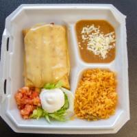 Chimichanga · Flour tortilla deep-fried with your choice of shredded beef, shredded chicken or ground beef...