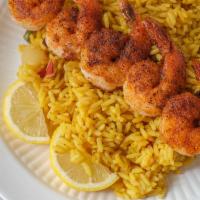 Grilled Shrimp · Served with cajun rice.