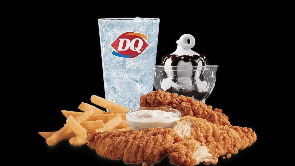 Chicken Strips Basket · A DQ® signature, 100% all-tenderloin white meat chicken strips are served with crispy fries, Texas toast, and your choice of dipping sauce, such as our warm country gravy.