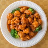 General Tso'S Chicken · Spicy. Hot. Chunks of boneless chicken sautéed in chef's special sauce. Served with white ri...