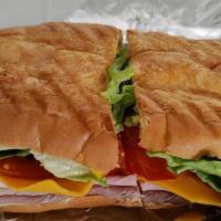 Country Club · Roast beef, turkey, ham, cheddar and provolone cheese, lettuce, tomatoes, mayo, mustard, and...