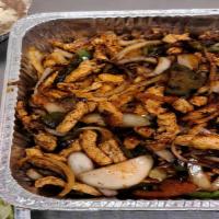 Family Meal Fajitas · Choose from steak, chicken or both.  All are cooked with peppers, onions and tomatoes.  Serv...