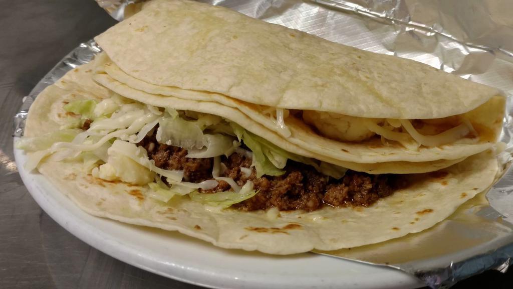 Soft Tacos · 3 count. Beef or Chicken.