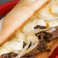 Philly Steak & Cheese · Grilled onions and tender rib-eye steak with white American cheese.