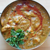Chicken Curry Boneless · Boneless chicken and herbs in a dark tomato-onion gravy. (gluten-free, dairy-free)