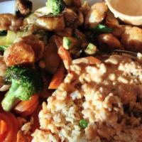 Pork · With rice, vegetables, shrimp sauce, sweet carrots.