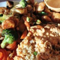 Shrimp & Scallops Combination · With rice, vegetables, shrimp sauce, sweet carrots.