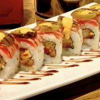 Braza · Spicy tuna, shrimp tempura, wrapped with tuna tataki, jalapenos, Umami sauce and teriyaki sa...