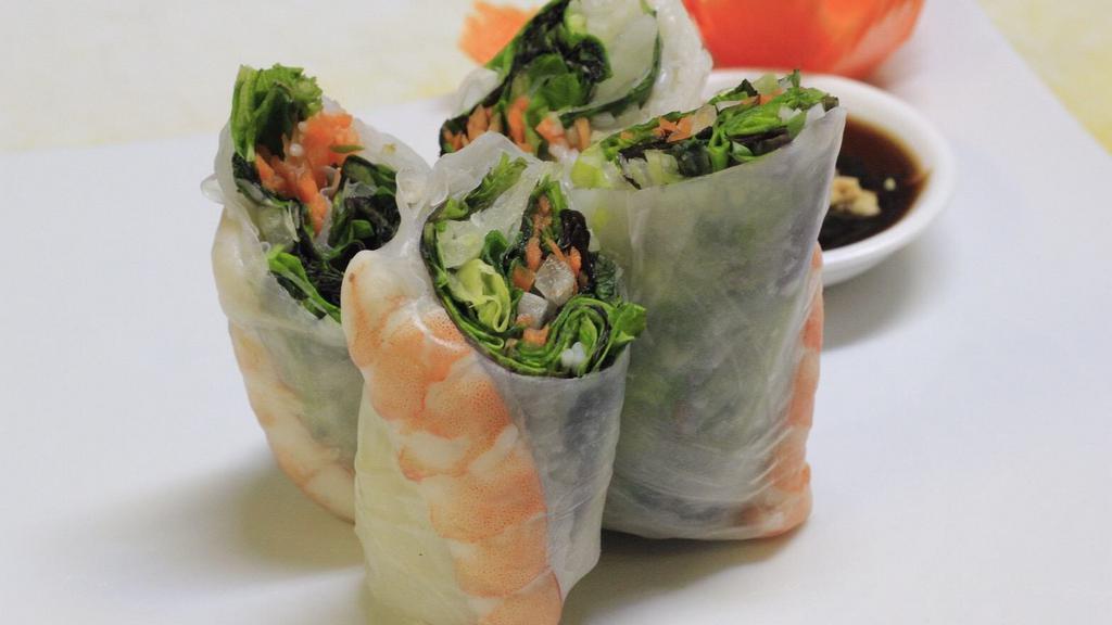 Thai Fresh Roll · Choice of chicken, prawns or vegetable. Mixed vegetable freshly wrap in rice paper. Served with hoisin sauce & crushed peanuts.