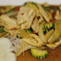 Holy Basil Stir Fried · Classic Stir fry with fresh Thai basil, onions, bell peppers, mushrooms, zucchini & bamboo.