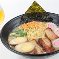 Ramen · Tonkotsu Broth, Myojo Ramen Noodles, Pork Belly, Mushrooms, Narutomaki, Green Onions, Kimchi...