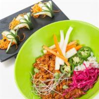Korean Vegan Barvecue Bowl · Gluten-free, spicy, vegan. Spicy Pulled Barvecue tossed in Korean gochunjang sauce with red ...