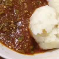 Okra Soup With Fish And A Side  Fufu Or White Rice · 