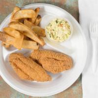 Catfish Fillet Sandwich · Deep fried and served on a bun with cole slaw or tarter sauce. The fillet is 9 - 12 oz