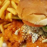 Buffalo Chicken Sandwich · Golden fried crispy chicken breast tossed in mild sauce then topped with blue cheese crumble...
