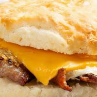 Bacon, Egg & Cheese · Crispy, nitrate-free, applewood-smoked bacon with cage-free fried egg and American cheese.
