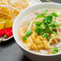 Chicken Pho · Fresh Pho served with Rare Steak pieces, bone broth, beansprout, cilantro, onion, lime, basi...