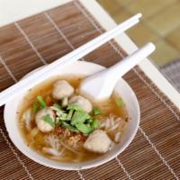 Meatballs Pho · Fresh Pho served with Rare Steak pieces, bone broth, beansprout, cilantro, onion, lime, basi...