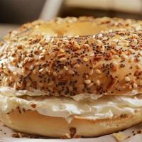 Bagel · Yeasted wheat dough, roughly hand-sized, that is first boiled for a short time in water and ...