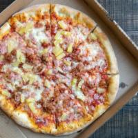 Hawaiian Pizza · Ham, pineapple and bacon.