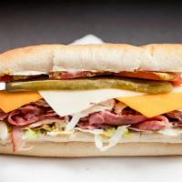 The Dagwood Sandwich · Roast beef, turkey, ham, pastrami, Swiss, Cheddar, lettuce, tomato, onion, pickle, mayonnais...