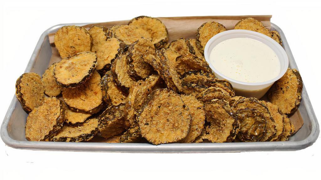Fried Pickles · Cornmeal-dusted Schwartz crinkle cut, with ranch.