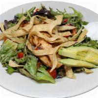 Chicken Tortilla Salad · House Greens, Sweet Asian Chicken, Avocado, Tomato, Red Bell & Poblano Pepper, Black Beans, ...