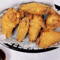 Chicken Wings (6) · Breaded or unbreaded, BBQ, buffalo, cajun, lemon pepper, sweet chili.