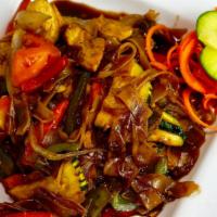 Drunken Noodle · Mild. Wide rice noodles stir fry with fresh Thai basil, onions, bell peppers, carrots, mushr...