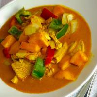 Mango Curry · A delicately spiced curry in a rich & sweet aromatic blend of coconut milk, bell peppers, ma...