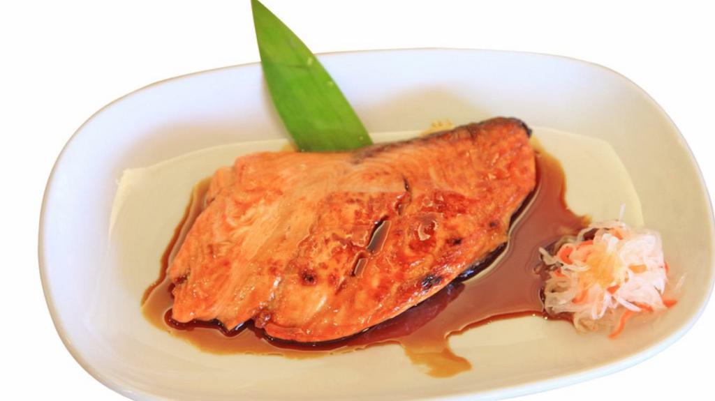 Salmon Teriyaki · Grilled salmon on bed of steamed vegetables, along with house teriyaki sauce.