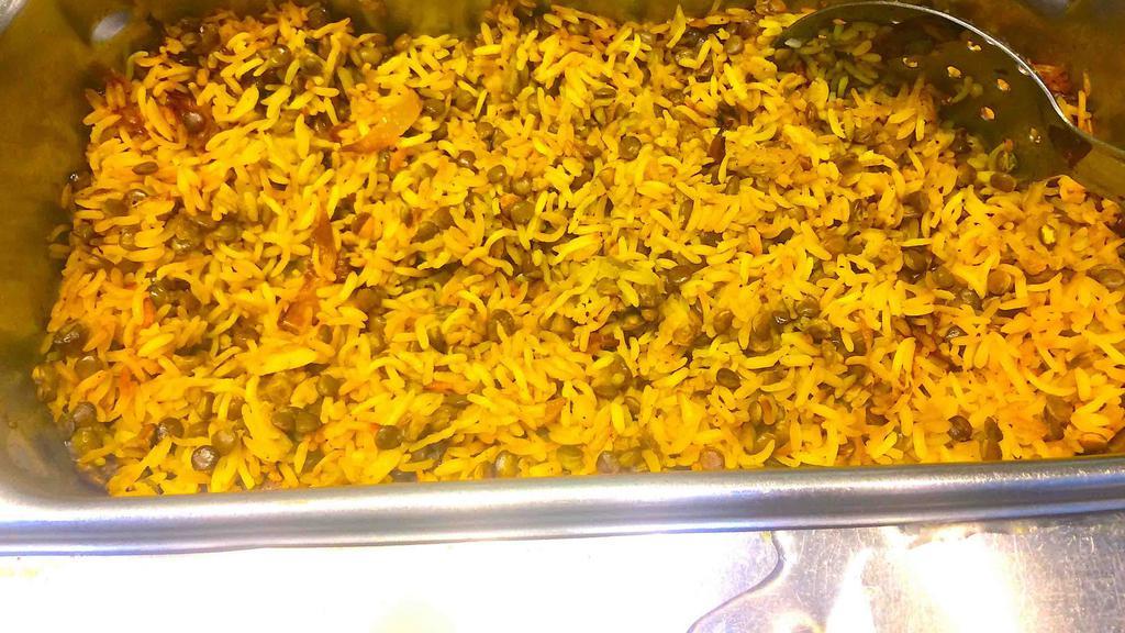 Lentil Rice · Basmati rice with lentil, and fried onion.