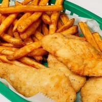 Chicken Tender Basket (5) · Served with th option of cajun fries, sweet potato fries, or regular friess