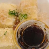 Agedashi Tofu · Fried tofu top with bonito flake and tempura sauce.
