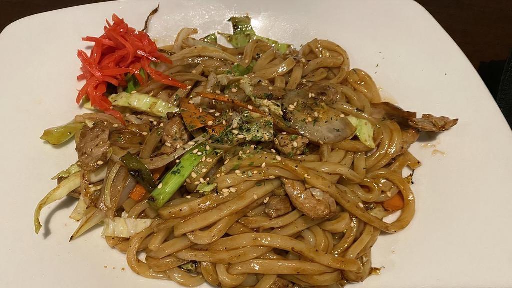 Yaki Udon · Pan-fried udon noodles with pork and vegetables.