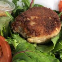 Crab Cake Passion Salad · Voted best in New Orleans. Lump crabmeat served with fresh spring mix greens, ripe tomatoes ...
