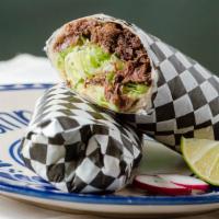 Burrito Gusano · A large flour tortilla filled with melted cheese, lettuce, tomatoes, and your choice of meat.