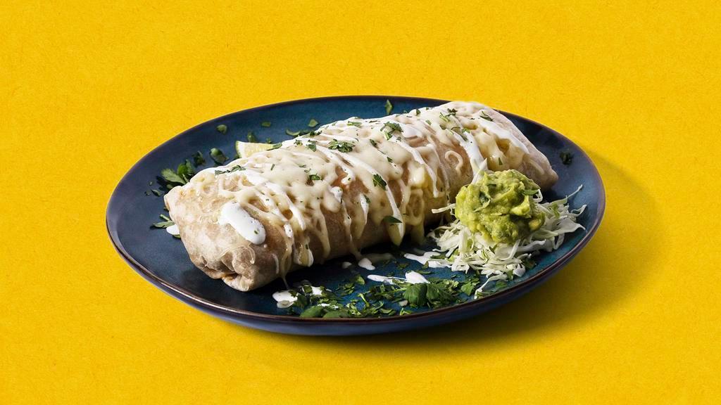 Guac N' Roll Burrito Burracho · Burrito with your choice of meat, rice, beans, lettuce, and pico de gallo, topped with guacamole, sour cream, and melted cheese