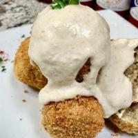 Boudin Balls · Served with horseradish aioli and pickles.