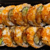 Jins Tempura Shrimp Roll(10) · shrimp cucumber & lettuce 
w.eel sauce & sesame on top
10 pieces