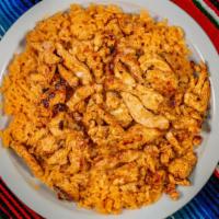 Arroz Con Pollo (Acp) · Bed of rice with grilled chicken or shrimp topped with cheese sauce.