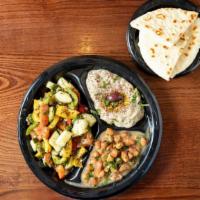 Veggie Sampler Platter · Served with pita bread, choice of any 3 sides.