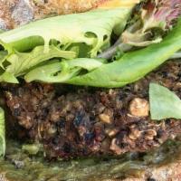Sweet Potato & Black Bean Burger (Gf, Vegan) · Housemade Burger, Chipotle Veganaise, Mild Green Chile Guacamole, Mixed Greens