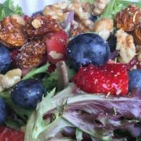 Antioxidant Salad · Mixed Greens, Blueberries, Strawberries, Golden Berries, Raw Walnuts, Pomegranate Apple Cide...