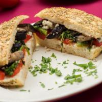 Portabella Gorgonzola Panini · Sauteed broccoli rabe with grilled portabella mushroom caps topped with melted Gorgonzola an...
