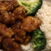 General Tso'S Chicken · Hot and spicy. a chunk of chicken lightly fried with hot bean sauce this plate was devised b...