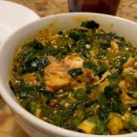 Okro Soup · Made with fresh  okro plant and seasoned with vegetables.