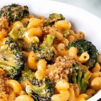 Broccoli Cheese Mac (Vegetarian) · Lightly charred broccoli and cavatappi pasta mixed with parmesan cheese, Swiss cheese, and c...